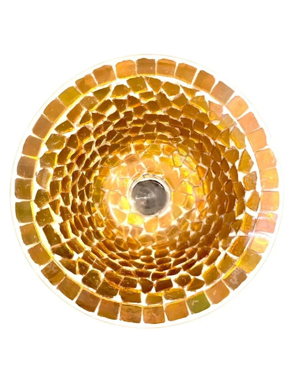 Amber Iridescent Mosaic Glass Pedestal Bowl Tiles Candy Nuts Candle Home Accent